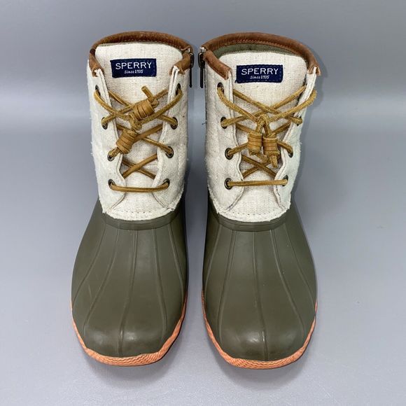 Sperry Top-Sider Boots‎ Womens 8M Green/Cream Waterproof Rubber Duck Zip Preppy - Picture 2 of 12